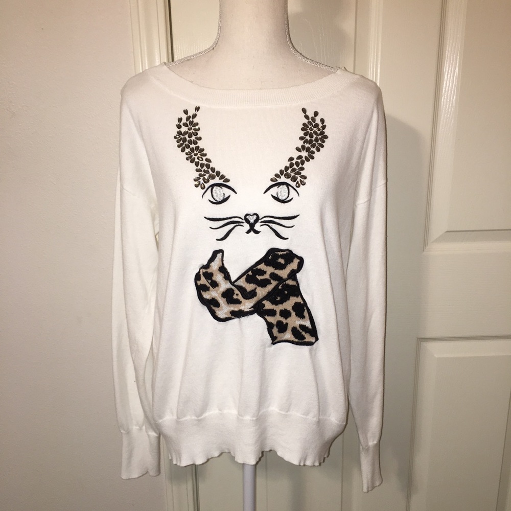 New York & Company Embellished Cat Sweater